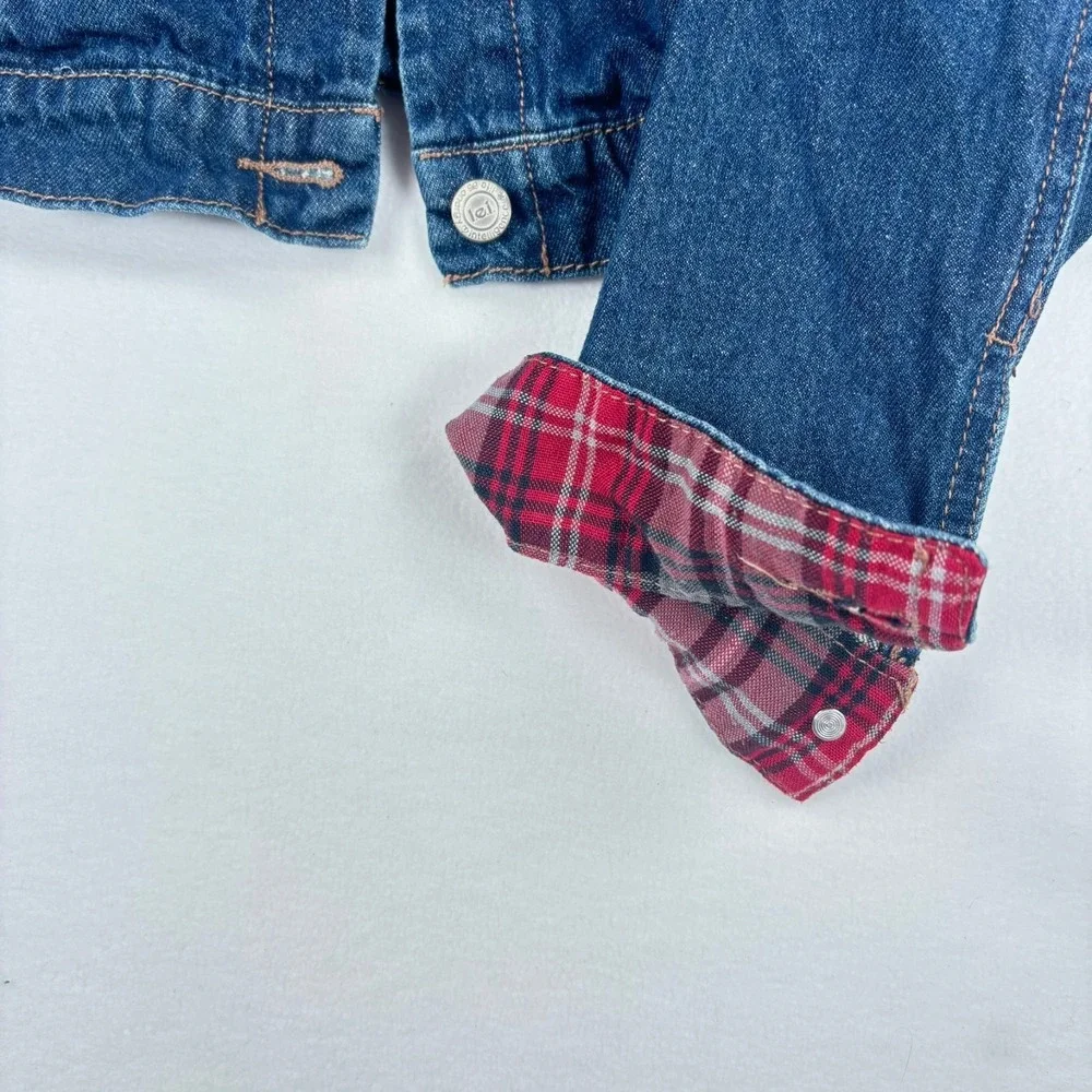 Y2K LEI Sherpa Denim Jacket Western Cut‎ Juniors Sz XL Flannel Plaid Barn Coat - Picture 2 of 5